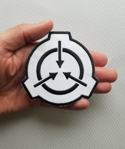White SCP Logo 3.5 Inch Iron-on Patch