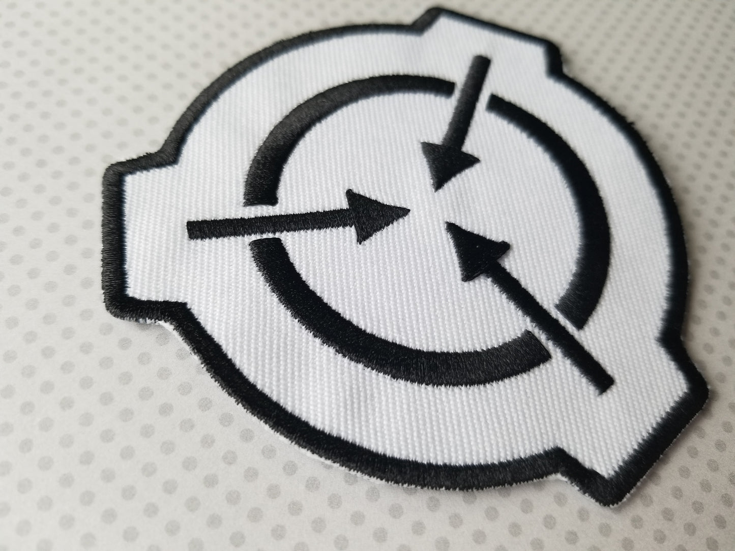 White SCP Logo 3.5 Inch Iron-on Patch