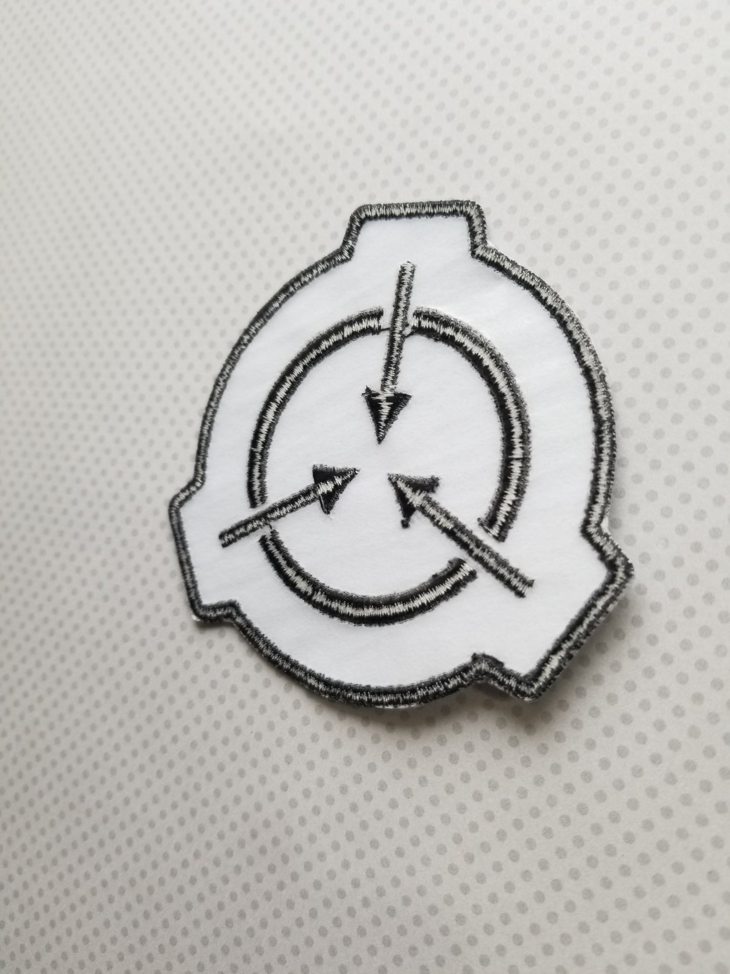 White SCP Logo 3.5 Inch Iron-on Patch