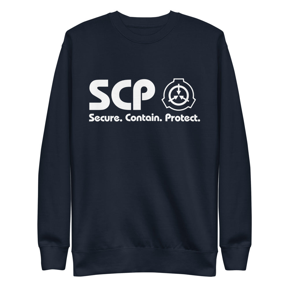 SCP White Logo and Slogan Unisex Sweatshirt